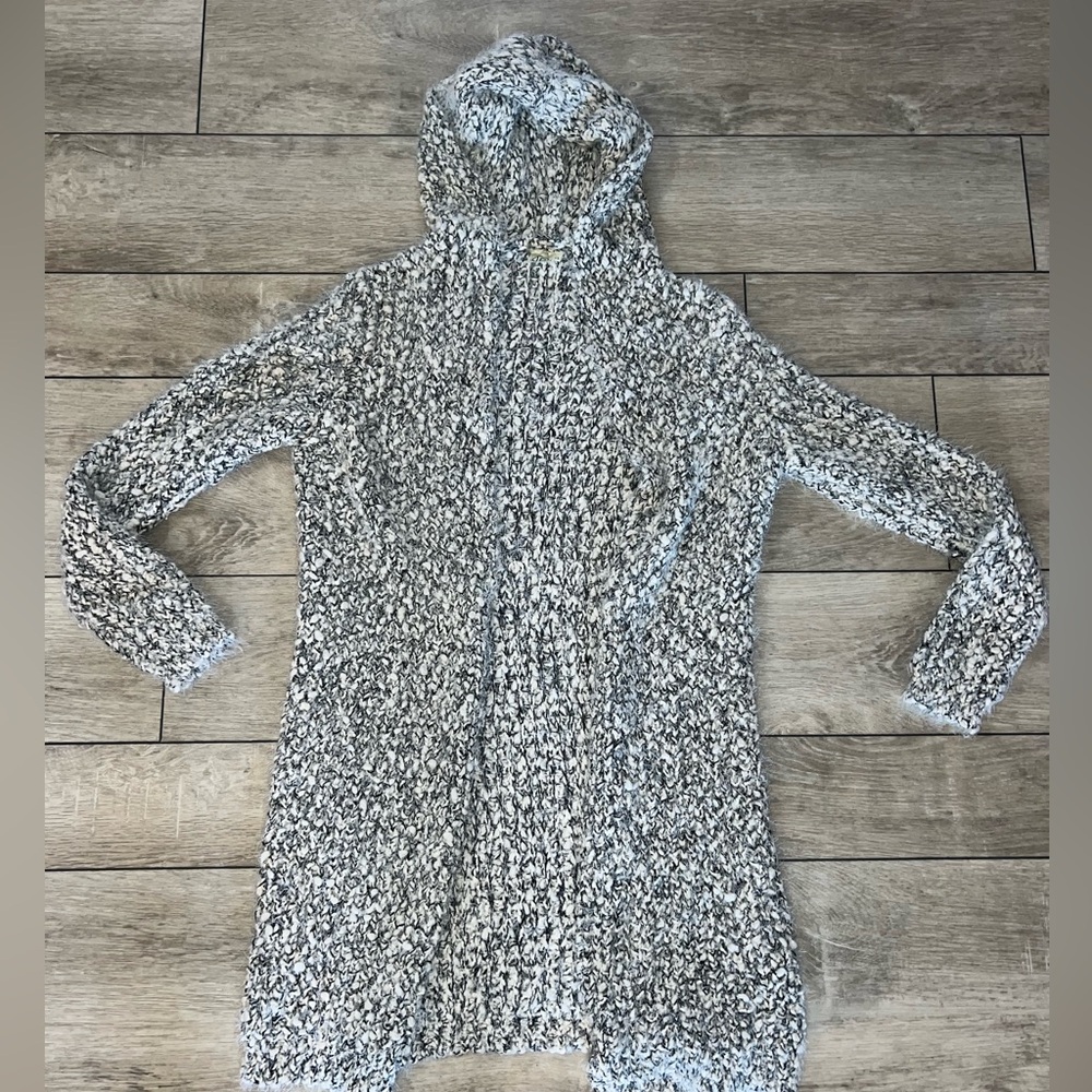 Fashion Apparel & Accessories Long Line black & White Hooded MIDI Length Sweater